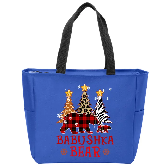 Grandma Babushka Bear Xmas Tree Pj Leopard Buffalo Plaid Gift Zip Tote Bag