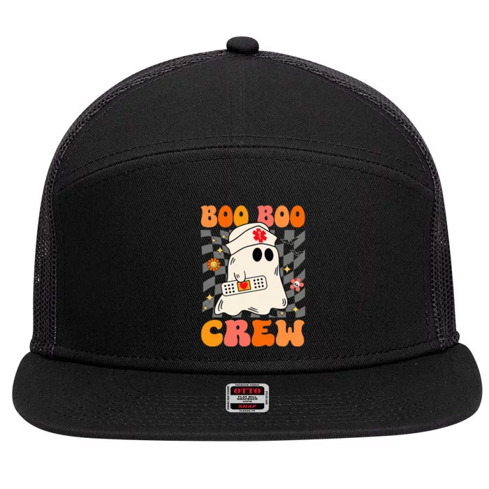 Groovy Boo Boo Crew Nurse Funny Ghost Halloween Nurse 7 Panel Mesh Trucker Snapback Hat