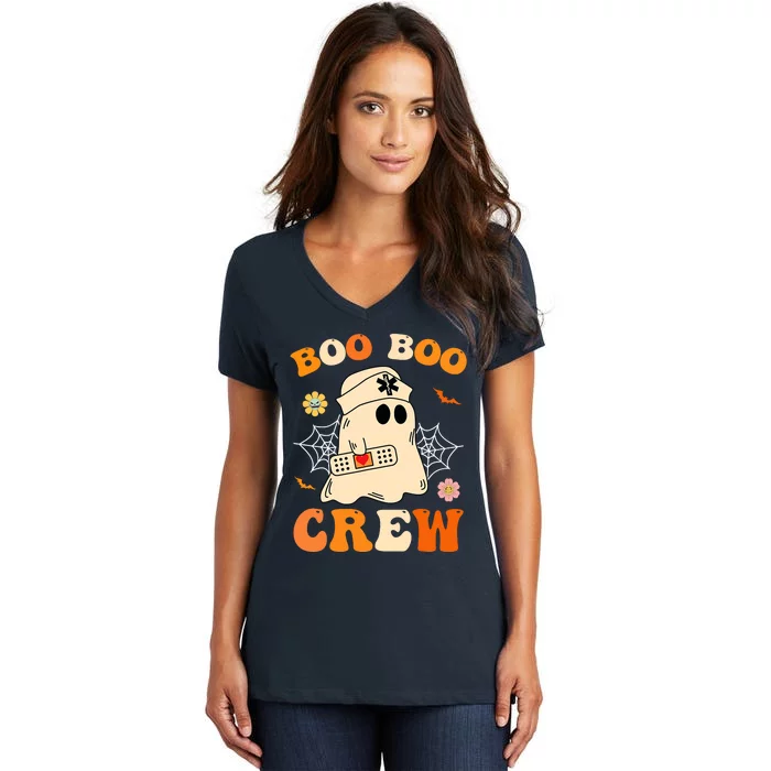 Groovy Boo Boo Crew Nurse Funny Ghost Halloween Nurse Women's V-Neck T-Shirt