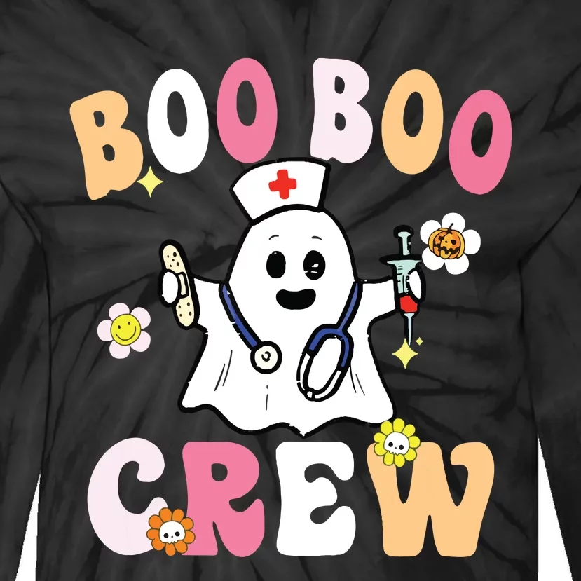 Groovy Boo Boo Crew Cute Ghost Halloween Costume Nurse Gift Tie-Dye Long Sleeve Shirt