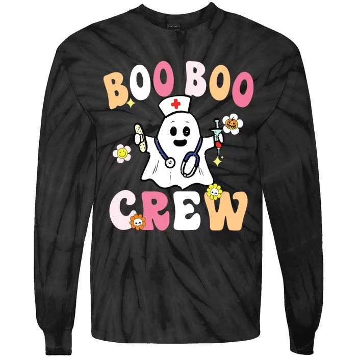 Groovy Boo Boo Crew Cute Ghost Halloween Costume Nurse Gift Tie-Dye Long Sleeve Shirt