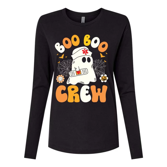 Groovy Boo Boo Crew Nurse Ghost Halloween Funny Nursing Gift Womens Cotton Relaxed Long Sleeve T-Shirt