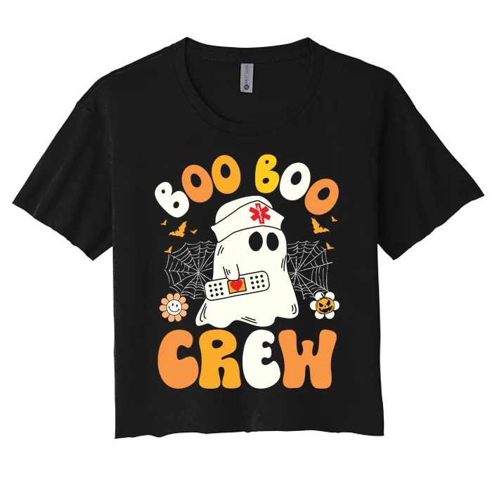 Groovy Boo Boo Crew Nurse Ghost Halloween Funny Nursing Gift Women's Crop Top Tee