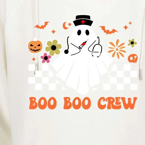 Groovy Boo Boo Crew Nurse Ghost Scrub Top Halloween Costume Gift Womens Funnel Neck Pullover Hood