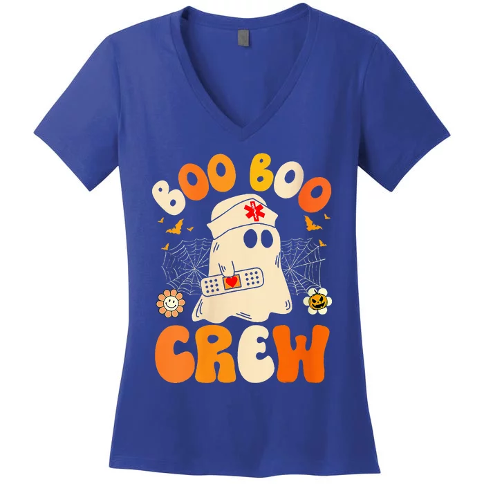 Groovy Boo Boo Crew Nurse Funny Ghost Halloween Nurse Women's V-Neck T-Shirt