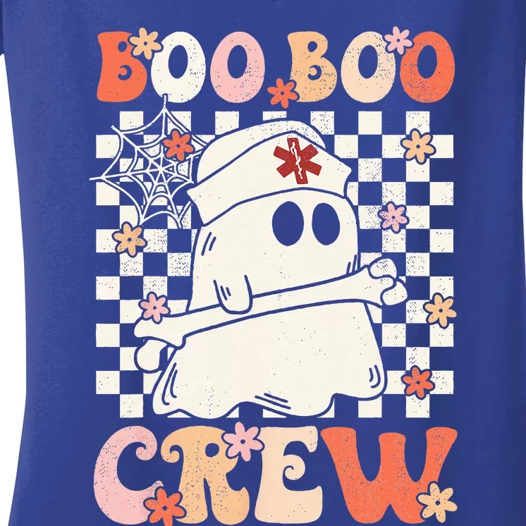 Groovy Boo Boo Crew Nurse Ghost Paramedic EMT EMS Halloween Women's V-Neck T-Shirt