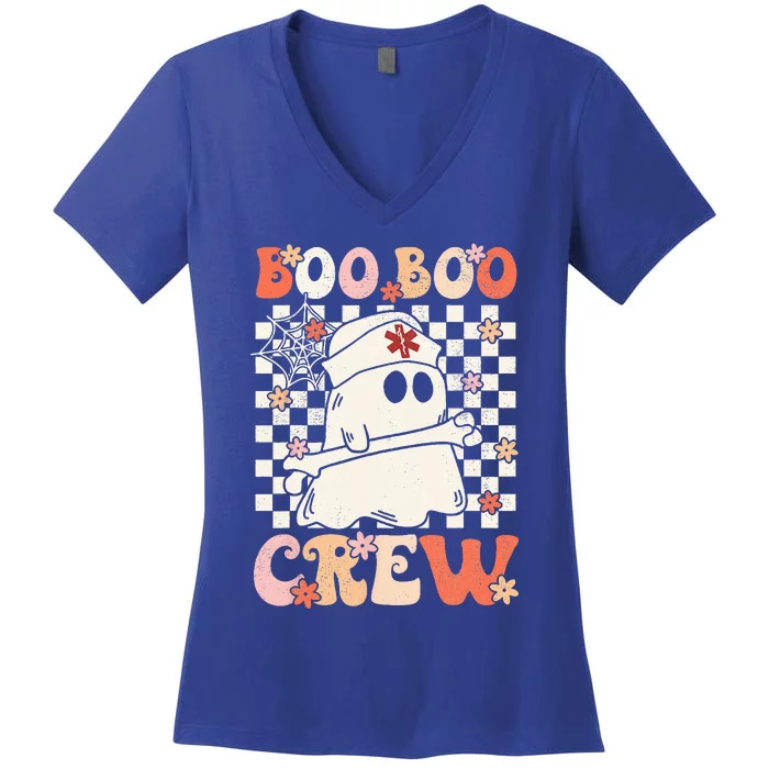 Groovy Boo Boo Crew Nurse Ghost Paramedic EMT EMS Halloween Women's V-Neck T-Shirt