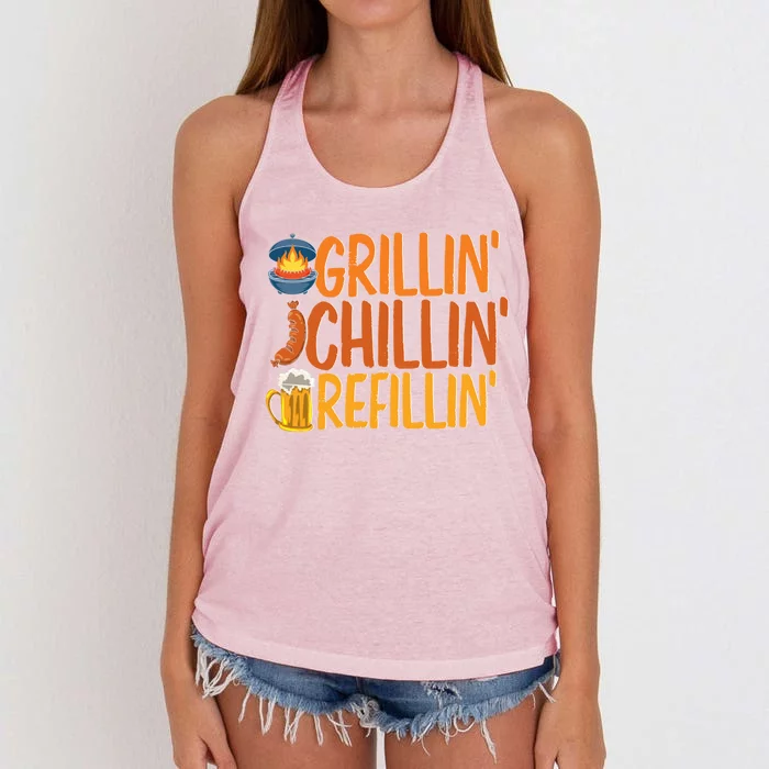 Grill Bbq Beer Ing Griller Grillmaster Funny Barbecue Gift Women's Knotted Racerback Tank