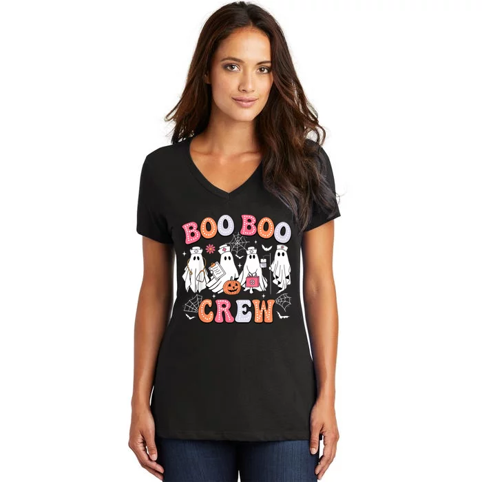 Groovy Boo Boo Crew Nurse Funny Ghost Women Halloween Nurse Women's V-Neck T-Shirt