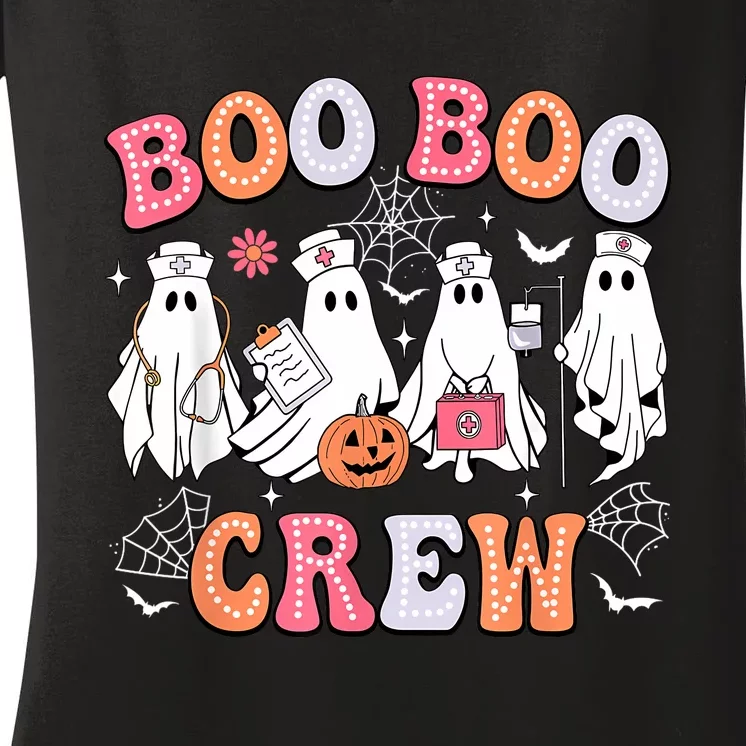 Groovy Boo Boo Crew Nurse Funny Ghost Women Halloween Nurse Women's V-Neck T-Shirt