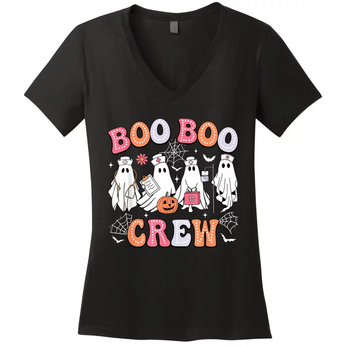 Groovy Boo Boo Crew Nurse Funny Ghost Women Halloween Nurse Women's V-Neck T-Shirt