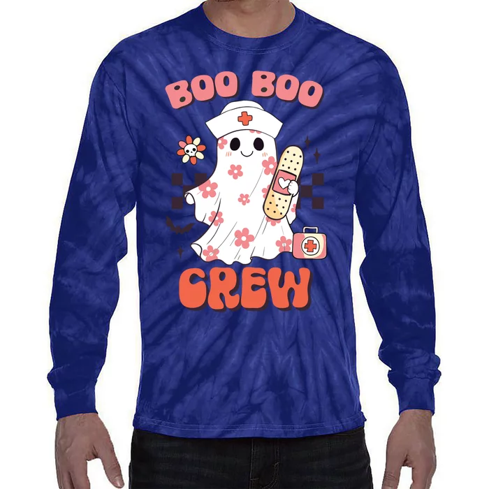 Groovy Boo Boo Crew Nurse Funny Ghost Women Halloween Tie-Dye Long Sleeve Shirt