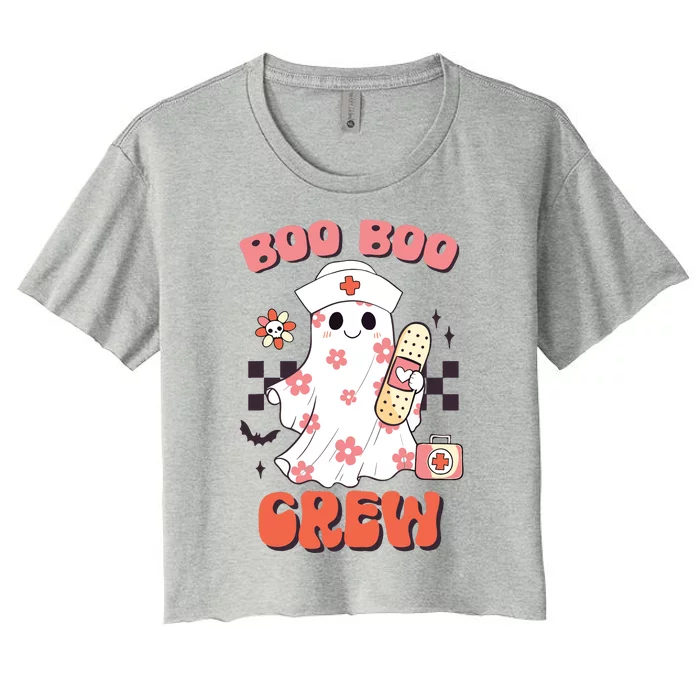 Groovy Boo Boo Crew Nurse Funny Ghost Women Halloween Women's Crop Top Tee