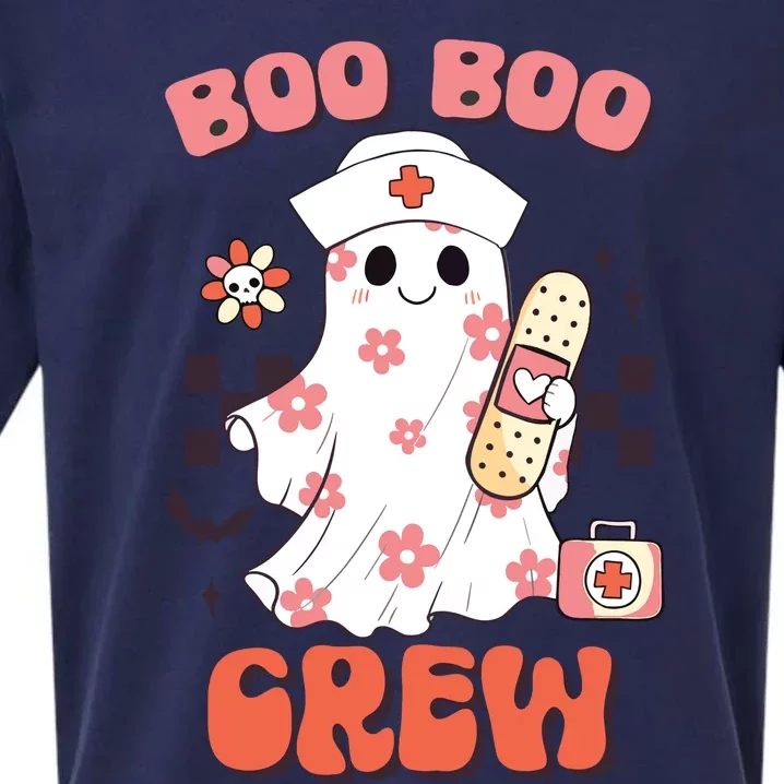 Groovy Boo Boo Crew Nurse Funny Ghost Women Halloween Sueded Cloud Jersey T-Shirt