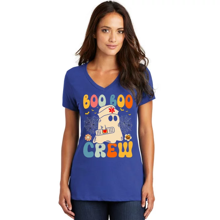 Groovy Boo Boo Crew Nurse Funny Ghost Halloween Nurse Women's V-Neck T-Shirt