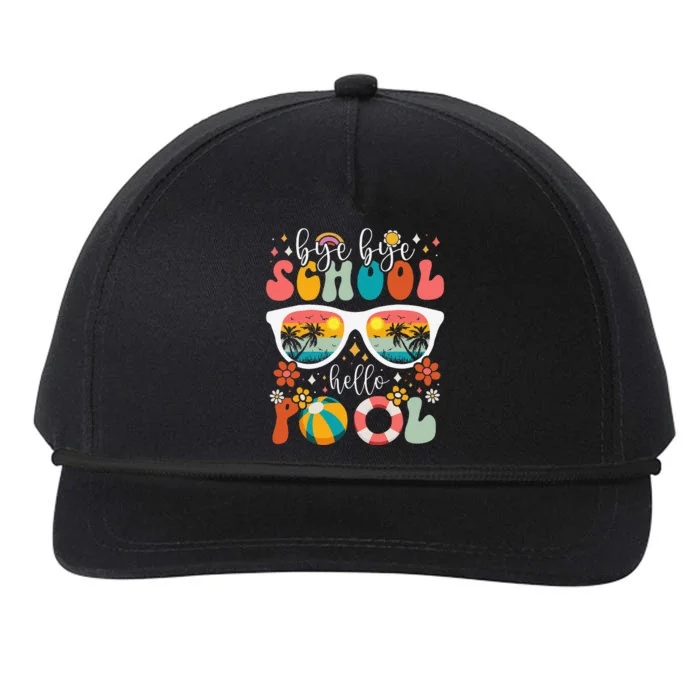 Groovy Bye Bye School Hello Pool Last Day Of School Summer Snapback Five-Panel Rope Hat