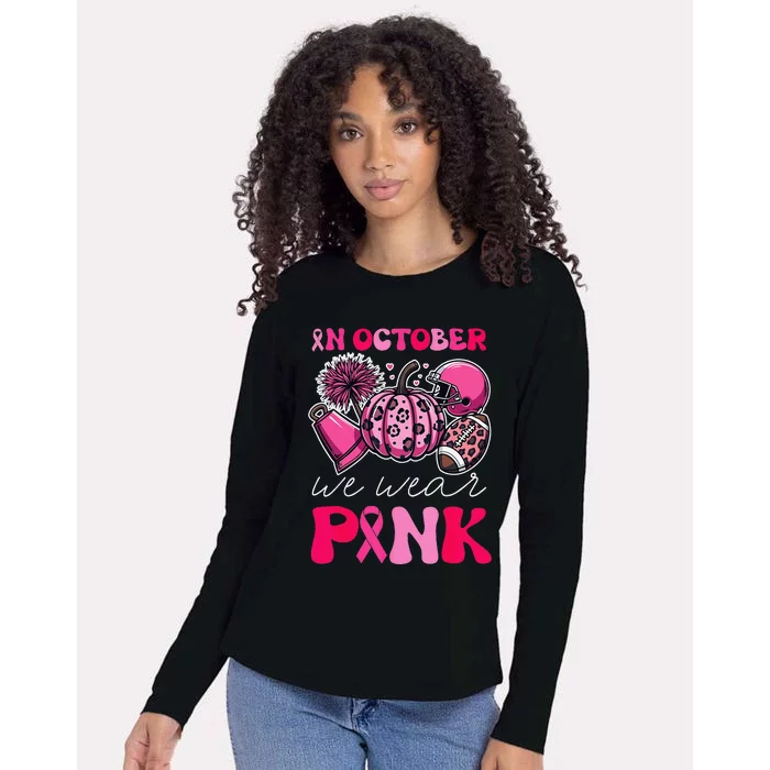 Groovy Breast Cancer Awareness In October We Wear Pin.K Womens Cotton Relaxed Long Sleeve T-Shirt