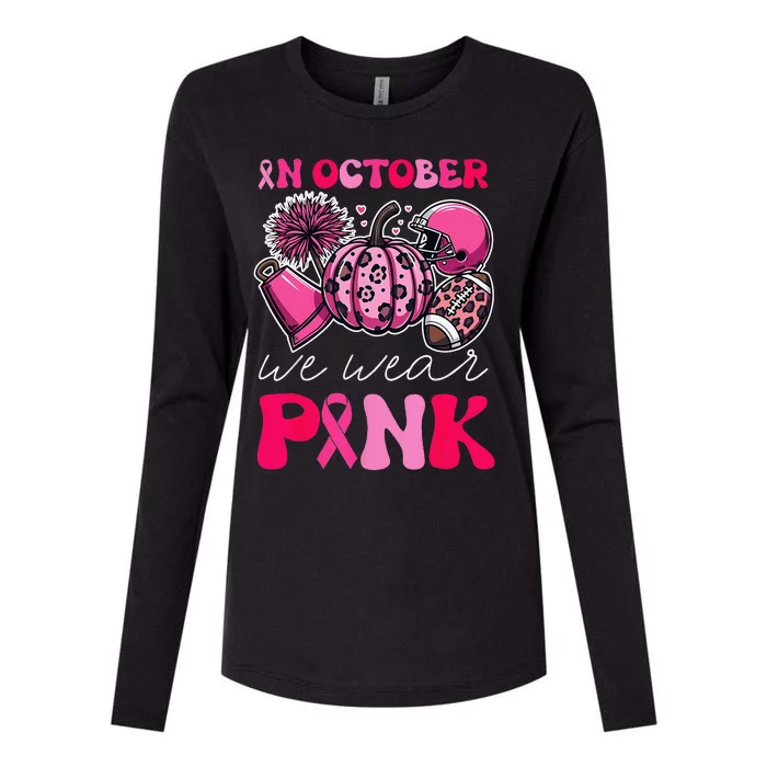 Groovy Breast Cancer Awareness In October We Wear Pin.K Womens Cotton Relaxed Long Sleeve T-Shirt