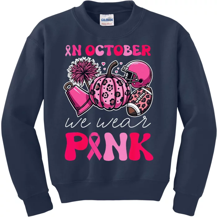 Groovy Breast Cancer Awareness In October We Wear Pin.K Kids Sweatshirt