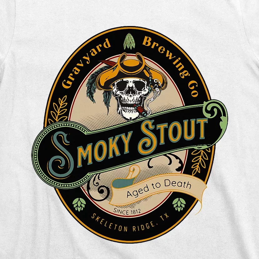 Graveyard Brewery Craft Beer Label Skeleton With Cigar T-Shirt