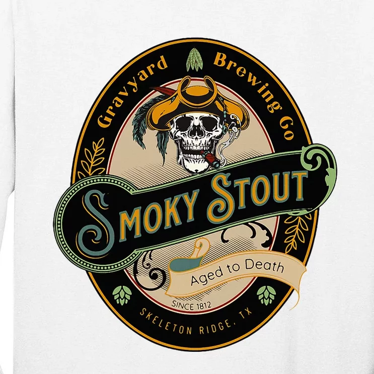 Graveyard Brewery Craft Beer Label Skeleton With Cigar Tall Long Sleeve T-Shirt