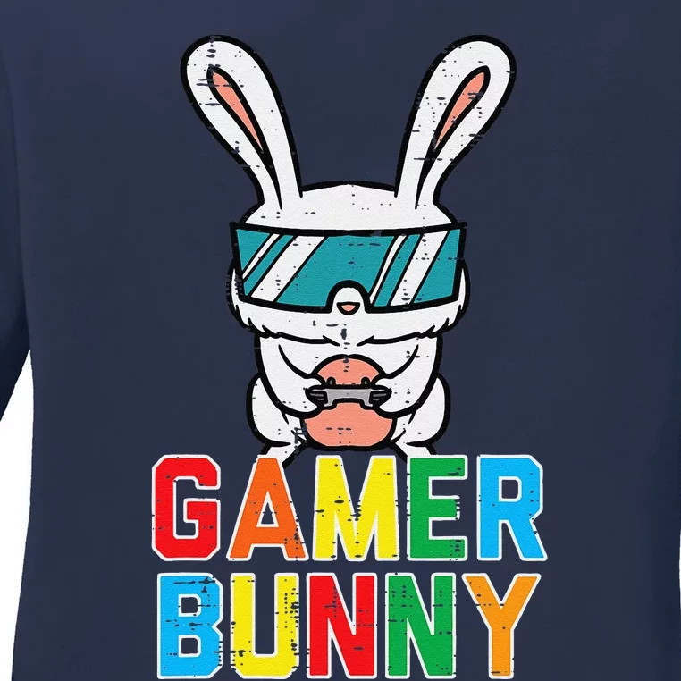 Gamer Bunny Cute Easter Video Game Gaming Ladies Long Sleeve Shirt