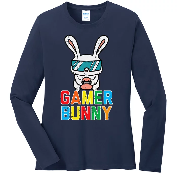 Gamer Bunny Cute Easter Video Game Gaming Ladies Long Sleeve Shirt