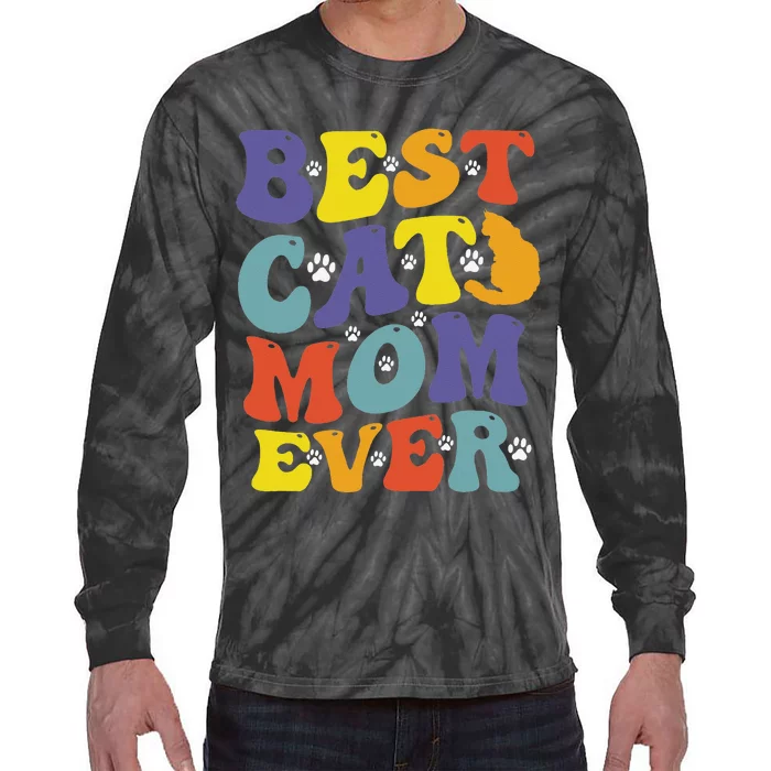 Groovy Best Cat Mom Ever Mother's Day Cats Lover Funny Tie-Dye Long Sleeve Shirt