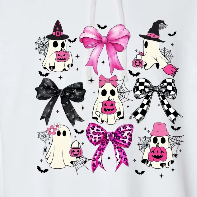 Ghost Bow Coquette Halloween Spooky Season Garment-Dyed Fleece Hoodie