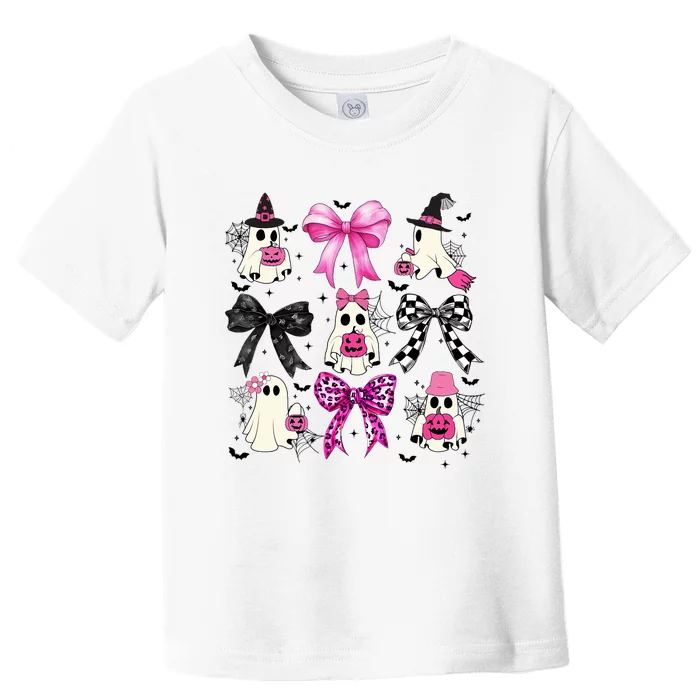 Ghost Bow Coquette Halloween Spooky Season Toddler T-Shirt