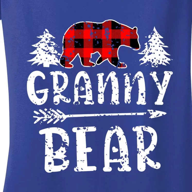 Granny Bear Cute Gift Grandma Christmas Red Buffalo Plaid Xmas Gift Women's V-Neck T-Shirt