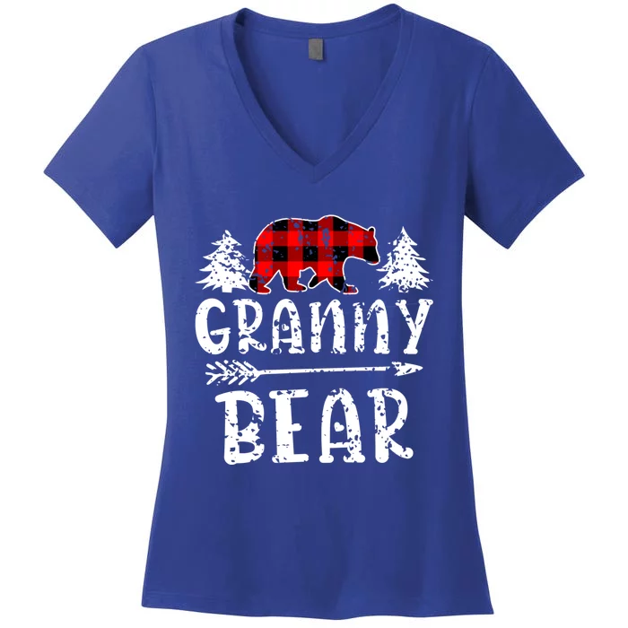 Granny Bear Cute Gift Grandma Christmas Red Buffalo Plaid Xmas Gift Women's V-Neck T-Shirt