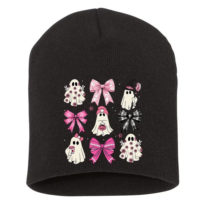 Ghost Bow Coquette Halloween Spooky Season Short Acrylic Beanie