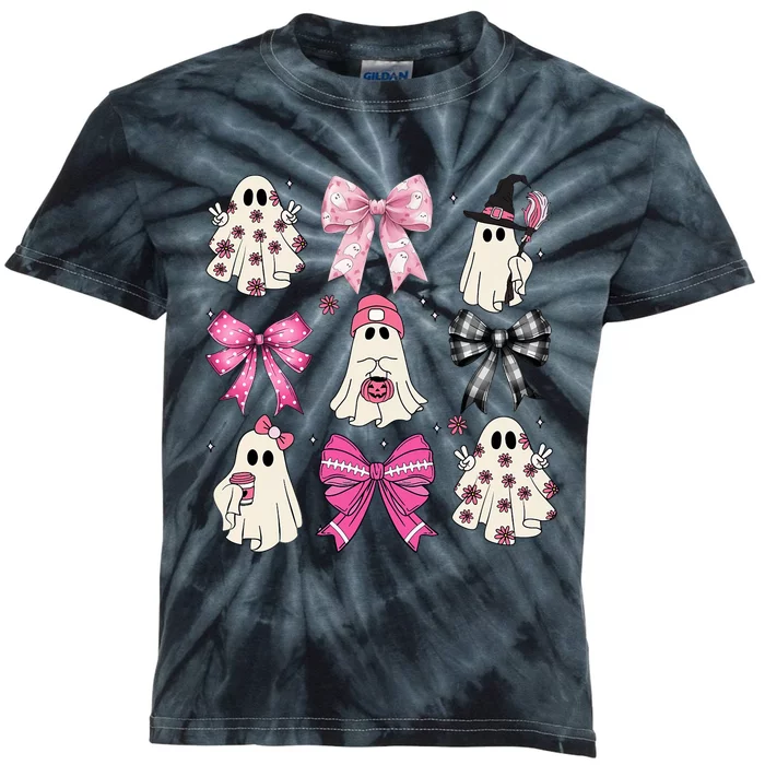 Ghost Bow Coquette Halloween Spooky Season Kids Tie-Dye T-Shirt