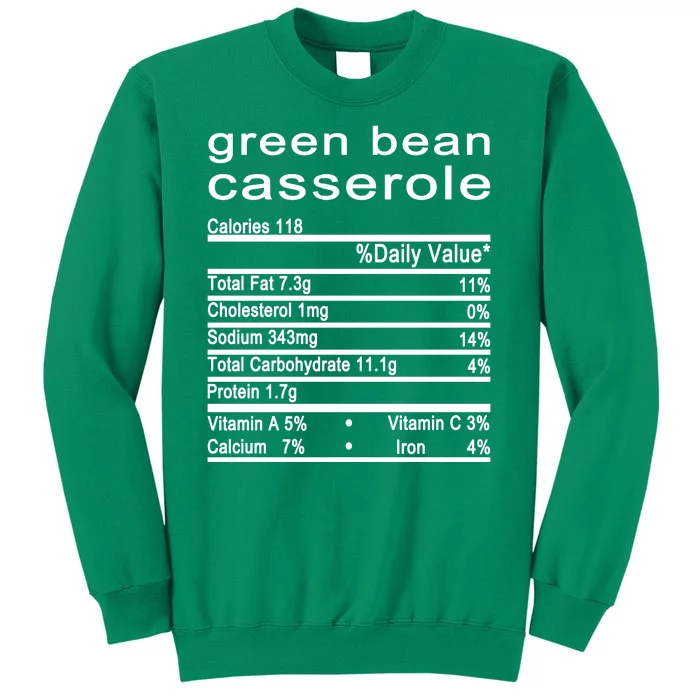 Green Bean Casserole Nutrition Facts Label Sweatshirt