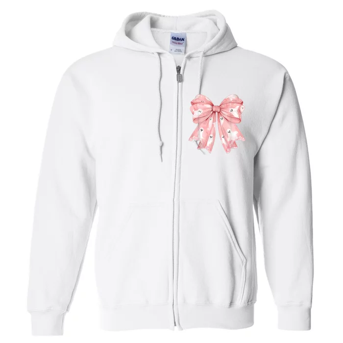 Ghost Bow Coquette Halloween Spooky Season Full Zip Hoodie