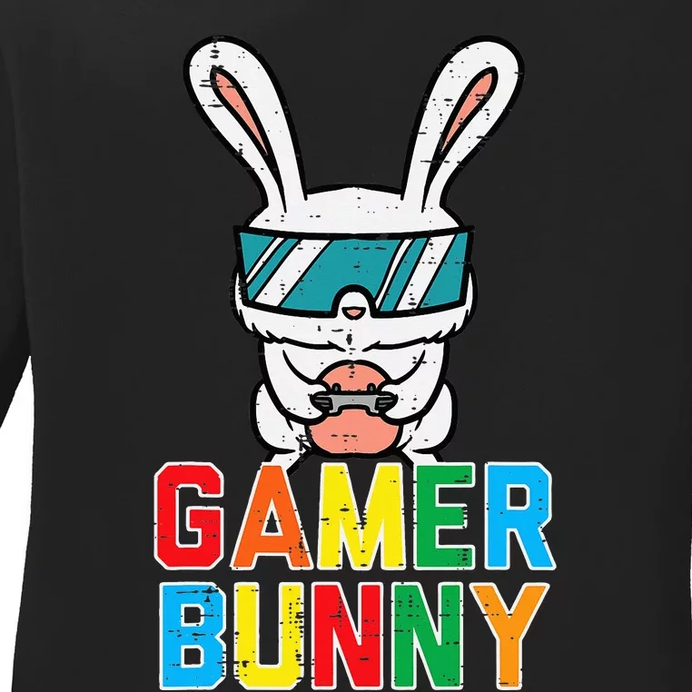 Gamer Bunny Cute Easter Video Game Gaming Ladies Long Sleeve Shirt