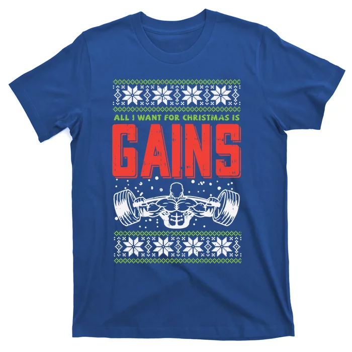 Gains Bodybuilder Christmas Sweater Gym Weightlifter Gift Great Gift T-Shirt