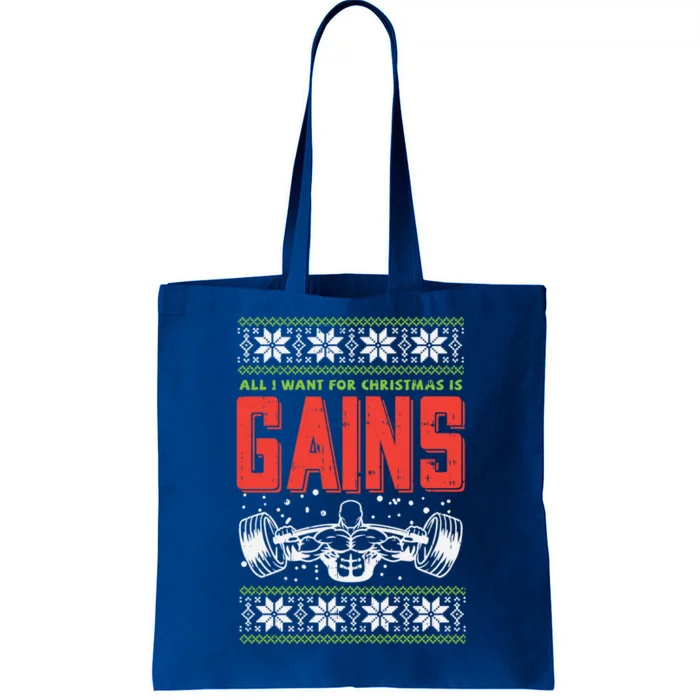 Gains Bodybuilder Christmas Sweater Gym Weightlifter Gift Great Gift Tote Bag