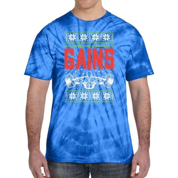 Gains Bodybuilder Christmas Sweater Gym Weightlifter Gift Great Gift Tie-Dye T-Shirt