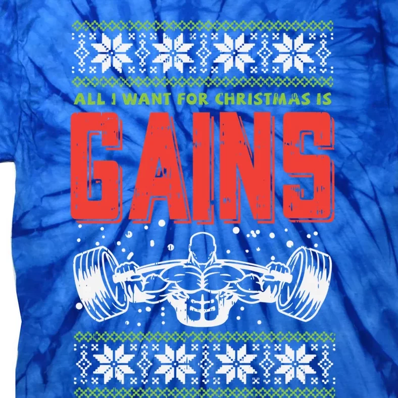 Gains Bodybuilder Christmas Sweater Gym Weightlifter Gift Great Gift Tie-Dye T-Shirt