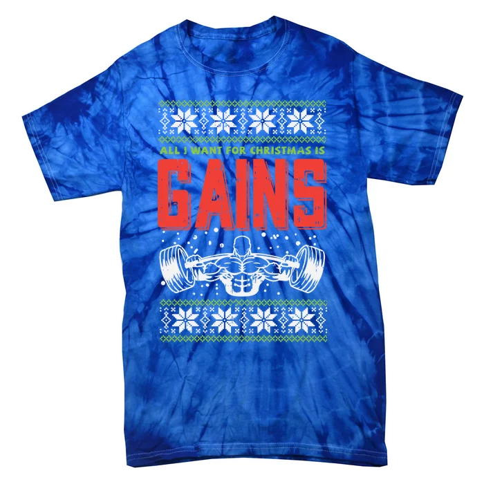 Gains Bodybuilder Christmas Sweater Gym Weightlifter Gift Great Gift Tie-Dye T-Shirt