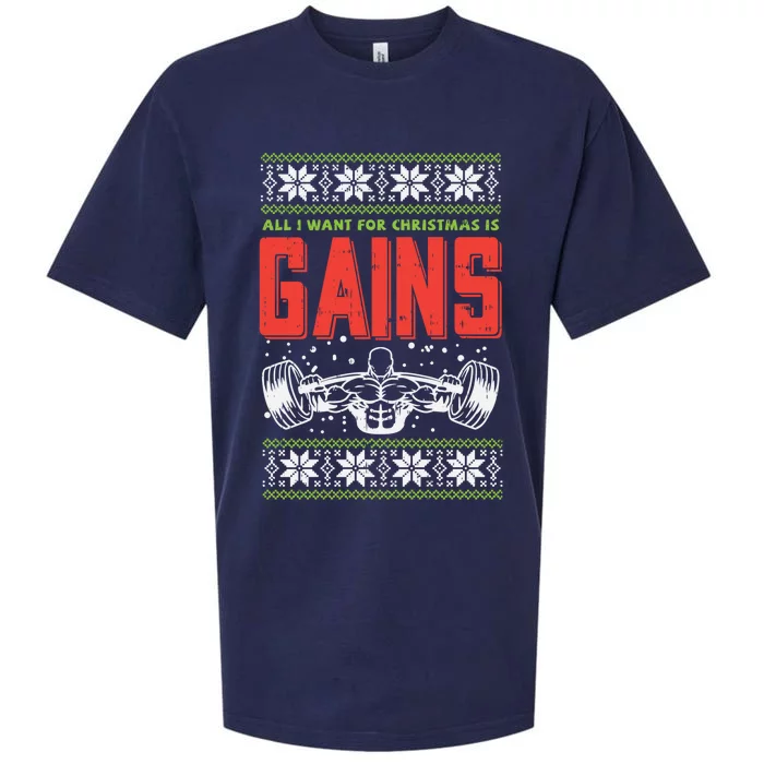 Gains Bodybuilder Christmas Sweater Gym Weightlifter Gift Great Gift Sueded Cloud Jersey T-Shirt