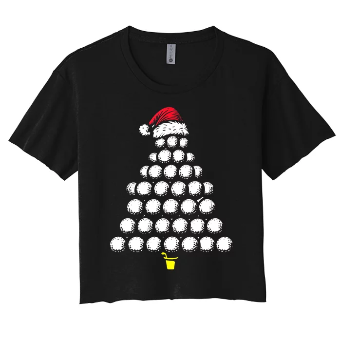 Golf Balls Christmas Tree Xmas Golfing Golfer Christmas Golf Women's Crop Top Tee