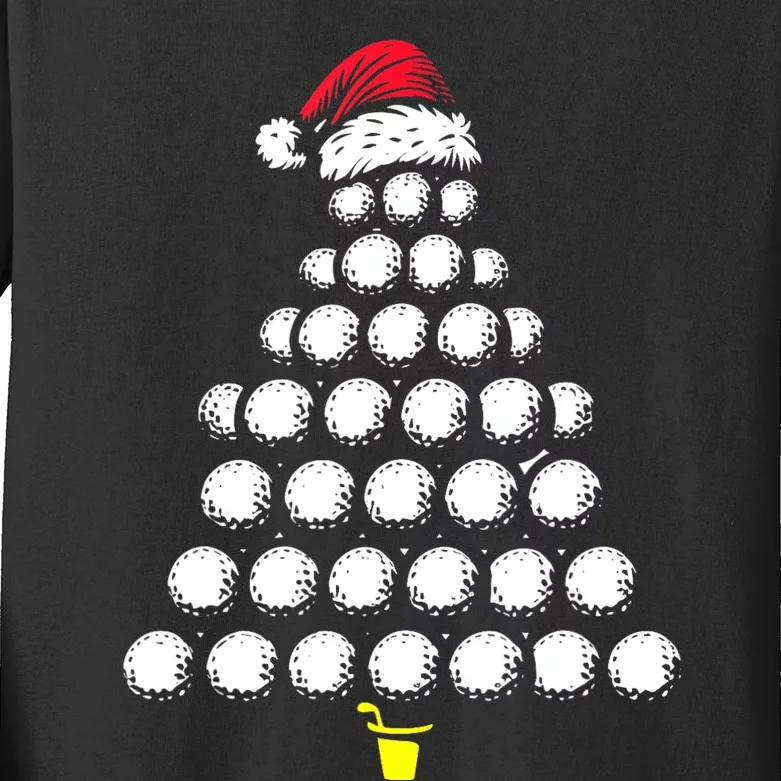 Golf Balls Christmas Tree Xmas Golfing Golfer Christmas Golf Kids Long Sleeve Shirt