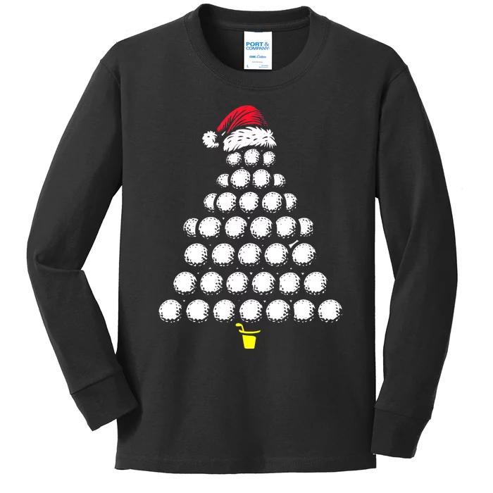 Golf Balls Christmas Tree Xmas Golfing Golfer Christmas Golf Kids Long Sleeve Shirt