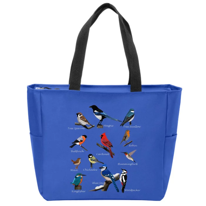 Garden Birds Cardinal Blue Jay Hummingbird Robin Wren Finch Zip Tote Bag