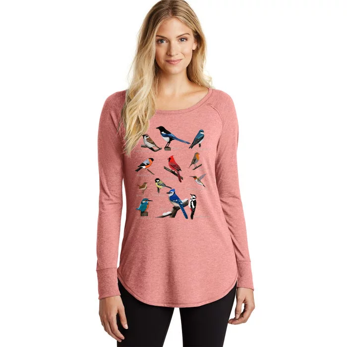 Garden Birds Cardinal Blue Jay Hummingbird Robin Wren Finch Women's Perfect Tri Tunic Long Sleeve Shirt