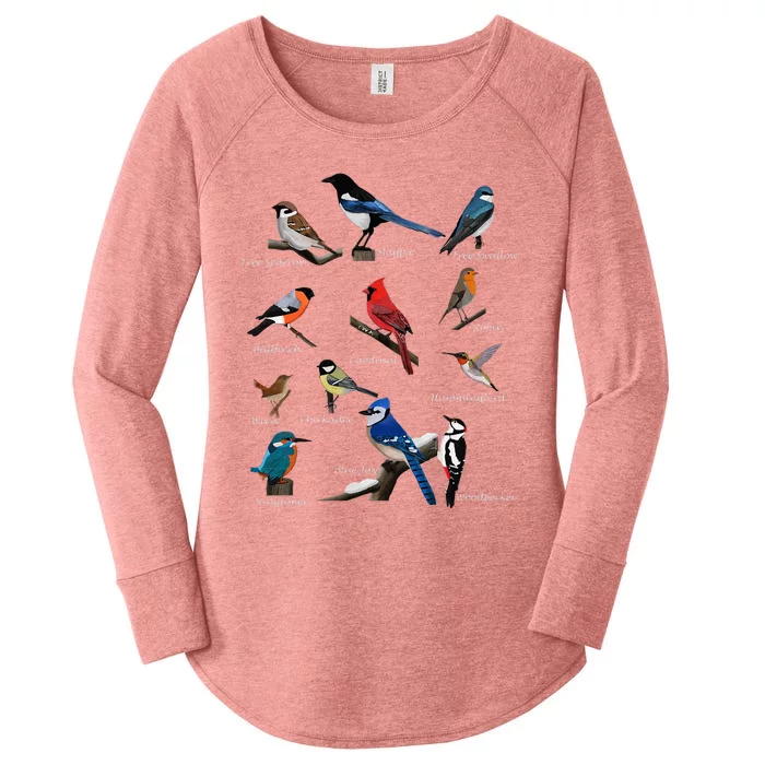 Garden Birds Cardinal Blue Jay Hummingbird Robin Wren Finch Women's Perfect Tri Tunic Long Sleeve Shirt