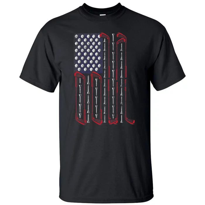 Golf Ball Club USA Flag Patriotic Golfing Sports Golfer Gift Tall T-Shirt